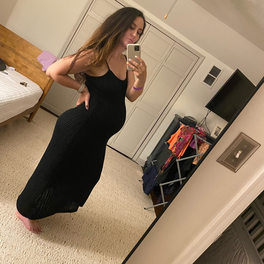 Maternity Open Knit Crochet Midi Dress